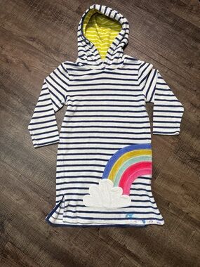 Mini Boden Navy & White Striped Hooded Dress with Rainbow Patch